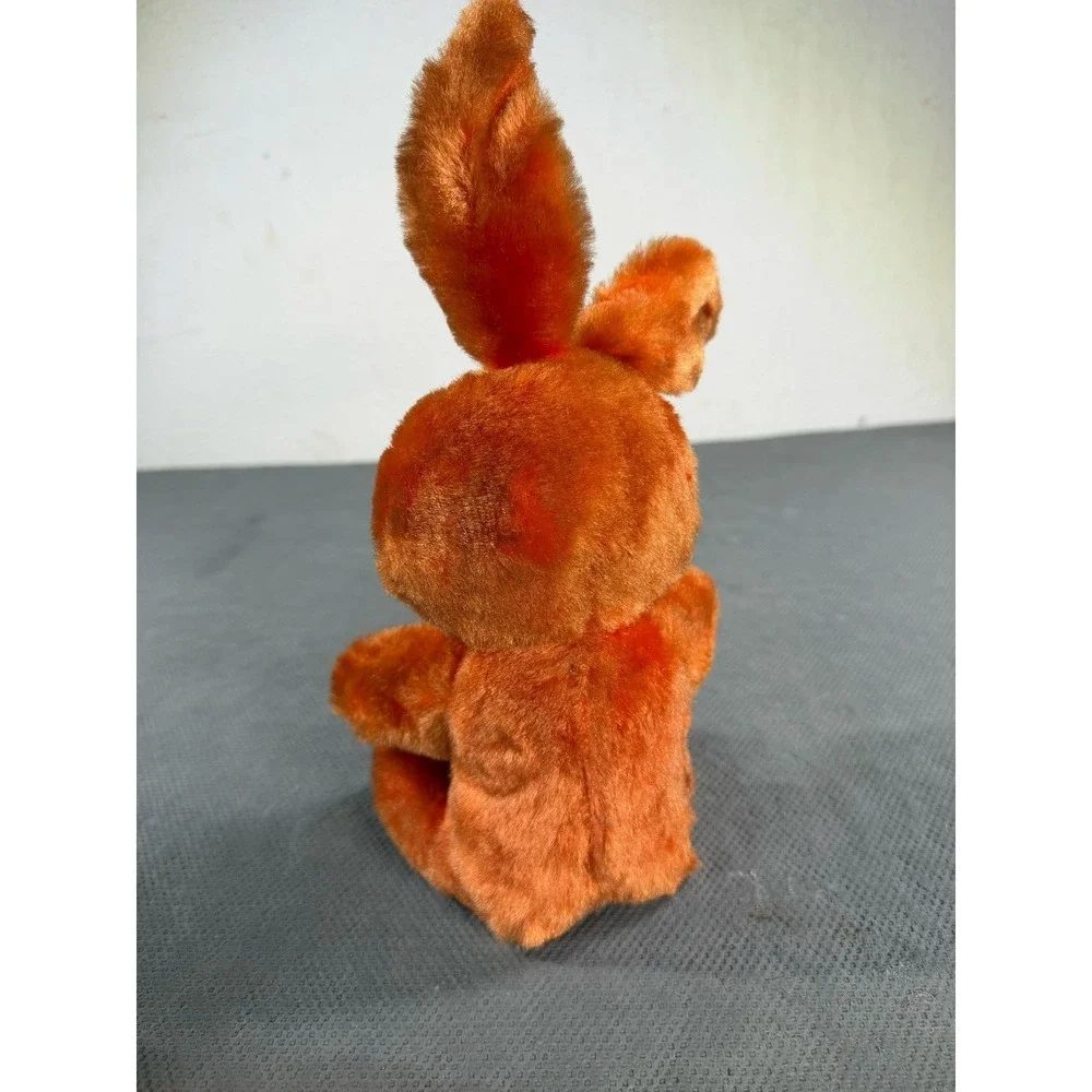 Vintage Orange Plush Bunny Rabbit Blue Vest Large Blue Eyes Retro Stuffed Animal